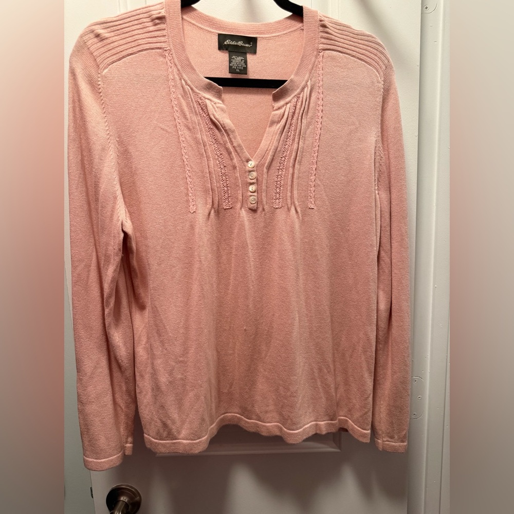 Eddie Bauer Silk-Blend Light Pink Blouse with Button Accents